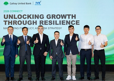 Cathay United Bank and Indovina Bank (IVB) co-hosted the “2026 CONNECT: Unlocking Growth Through Resilience” seminar, bringing together industry leaders to discuss corporate resilience, risk management, and sustainable growth. Representatives from Cathay United Bank, Indovina Bank, and VietinBank Insurance pose for a group photo during the seminar. (Photo provided by Cathay United Bank) Cathay United Bank and Indovina Bank (IVB) co-hosted the “2026 CONNECT: Unlocking Growth Through Resilience” seminar, bringing together industry leaders to discuss corporate resilience, risk management, and sustainable growth. Representatives from Cathay United Bank, Indovina Bank, and VietinBank Insurance pose for a group photo during the seminar. (Photo provided by Cathay United Bank)