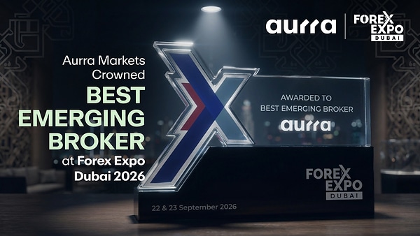 Aurra Markets crowned Best Emerging Broker at Forex Expo Dubai 2026, featuring the award trophy alongside Aurra Markets and Forex Expo Dubai branding. The event took place on 22–23 September 2026 Aurra Markets crowned Best Emerging Broker at Forex Expo Dubai 2026, featuring the award trophy alongside Aurra Markets and Forex Expo Dubai branding. The event took place on 22–23 September 2026